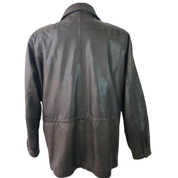 Reed Sportswear Taupe Brown Gray Vintage Leather Flannel Lined Coat jacket L 46 - Picture 3 of 5